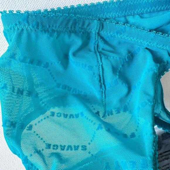 Fenty Shimmer  Flocked Logo Bralette Set of 2 Black and Teal M - Picture 5 of 6
